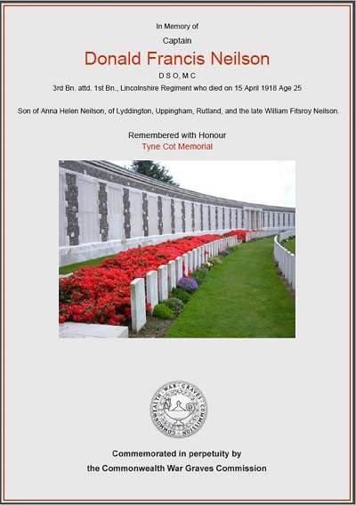 D F Neilson Memorial Certificate